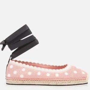 Nwob Kate spade knottingham knit rose pink polka dot ankle wrap espadrilles  11